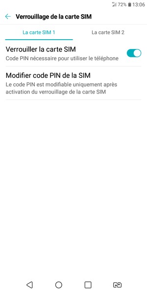 Sélectionnez La carte SIM 1 ou La carte SIM 2 et sélectionnez Modifier code PIN de la SIM