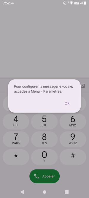 Si votre messagerie vocale n'est pas configurée, sélectionnez OK