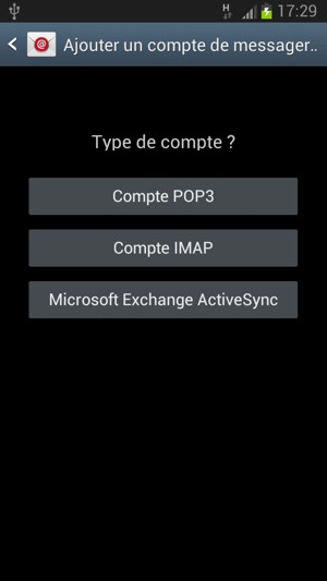Sélectionnez le Compte POP3 ou Compte IMAP