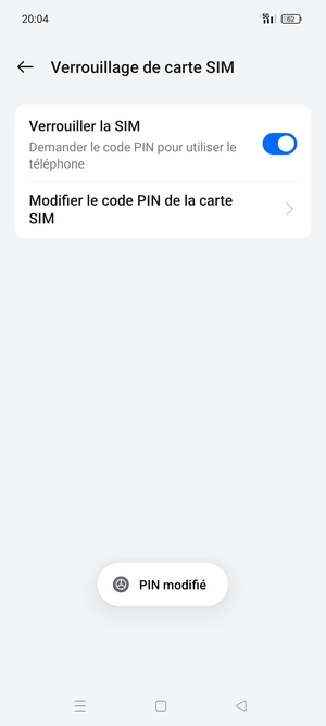 Votre Code PIN de la carte SIM a été modifié