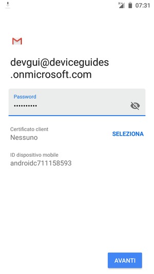 Inserisci la tua password e seleziona AVANTI