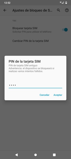 Enter  PIN de tarjeta SIM antiguo and select Aceptar
