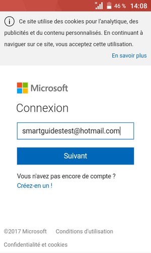 Saisissez votre adresse Hotmail et sélectionnez Suivant