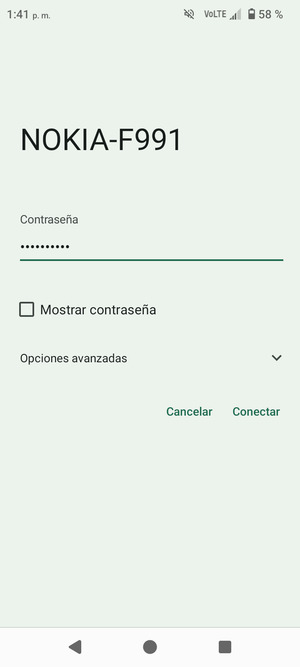 Introduzca la contraseña de Wi-Fi y seleccione Conectar