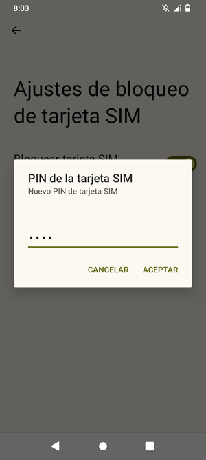 Introduzca su Nuevo PIN de Tarjeta SIM y seleccione ACEPTAR