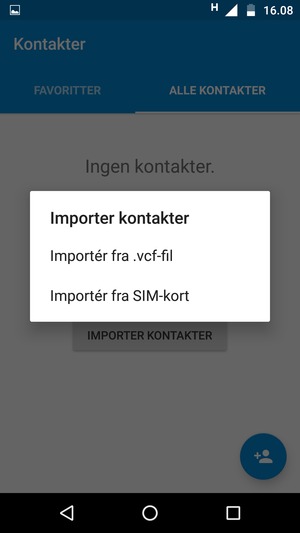 Velg Importér fra SIM-kort