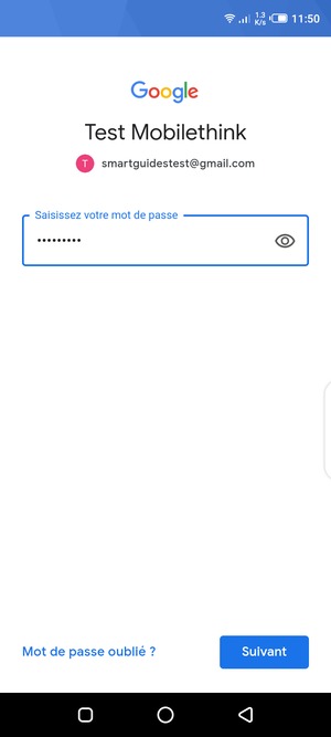 Saisissez votre mot de passe et sélectionnez Suivant