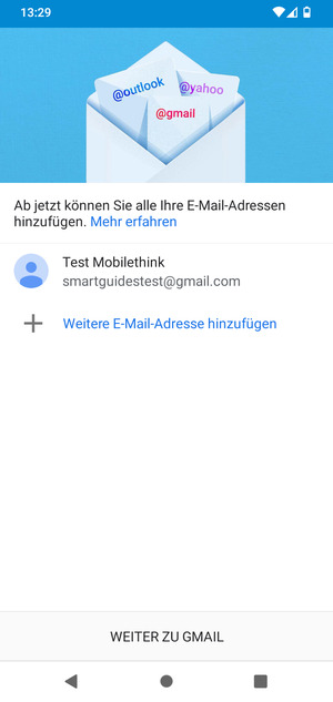 Wählen Sie WEITER ZU GMAIL