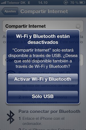 Seleccione Activar Wi-Fi y Bluetooth