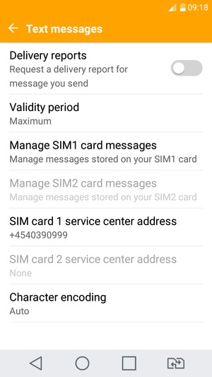 Select SIM card 1 service center address or SIM card 2 service center address