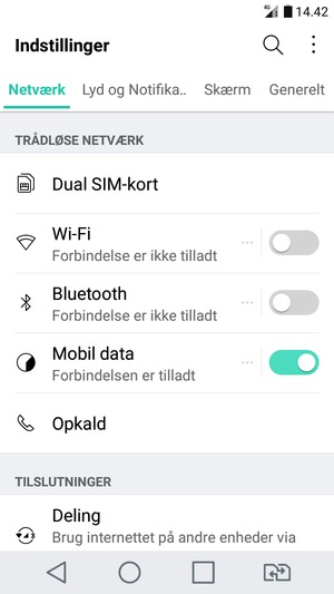 Vælg Netværk og Dual SIM-kort