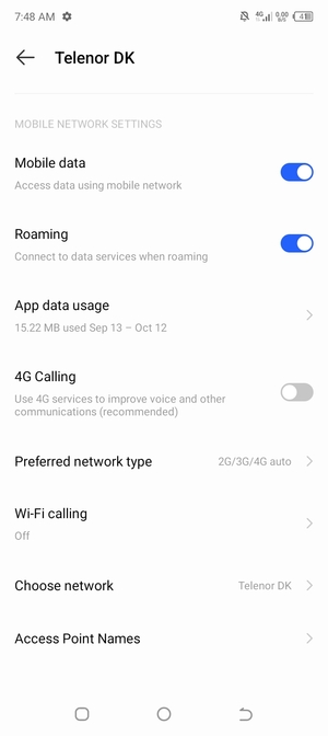 Turn Roaming on or off