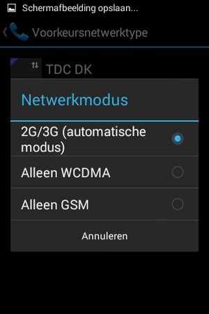 Selecteer Alleen GSM om 2G in te schakelen en 2G/3G (automatische modus) om 3G in te schakelen