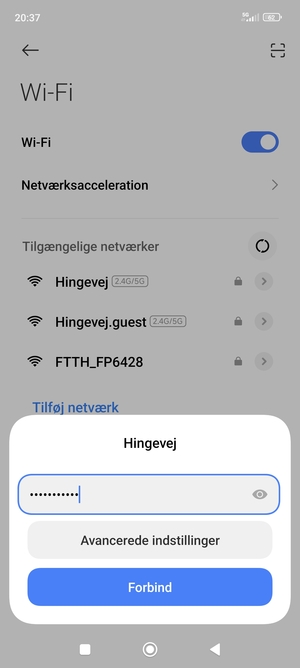 Indtast Wi-Fi adgangskoden og vælg Forbind