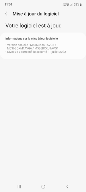Si votre téléphone est à jour, vous verrez l'écran suivant