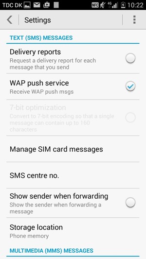 Select SMS centre no.