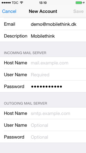 Enter email information for Ougoing Mail Server and select Save