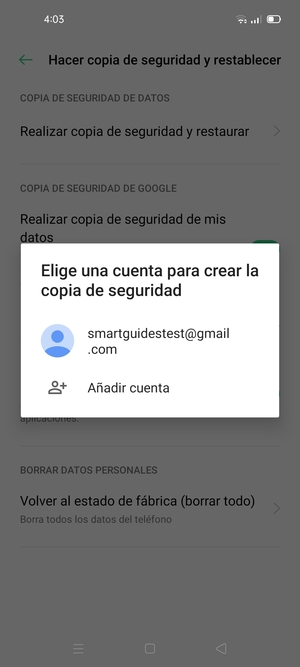 Seleccione su cuenta de copia de seguridad