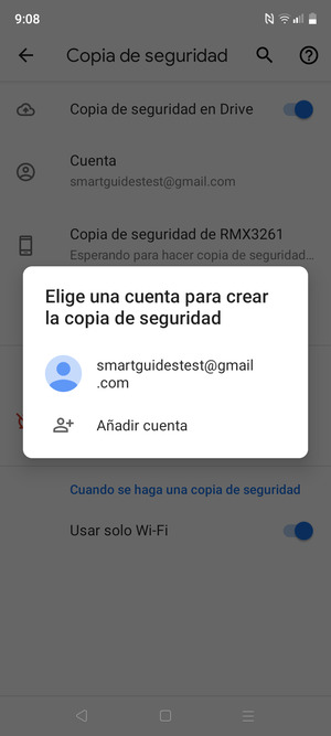 Seleccione su cuenta de copia de seguridad