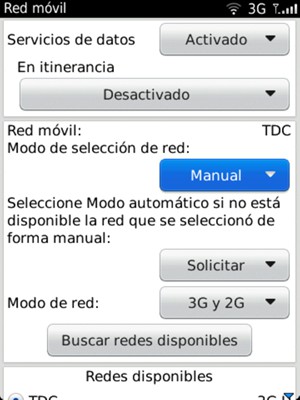 Para cambiar la red en caso de problemas de conectividad, seleccione Modo de selección de red y seleccione Manual