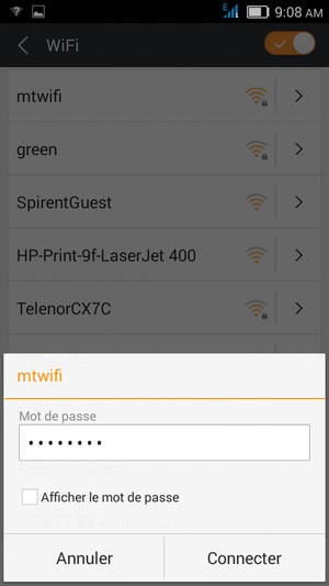 Saisissez le mot de passe du Wi-Fi et sélectionnez Connecter