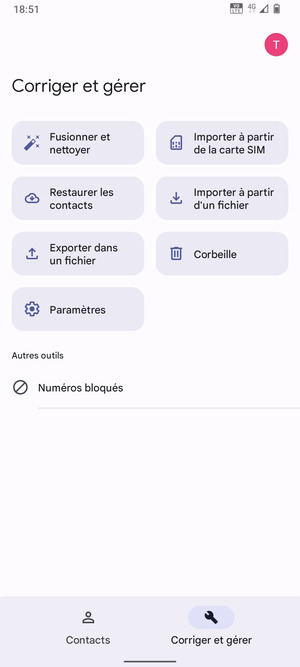 Sélectionnez Importer à partir de la carte SIM