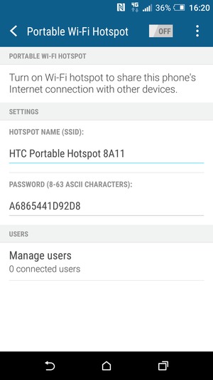 Enter a password of at least 8 characters and turn on Portable Wi-Fi Hotspot