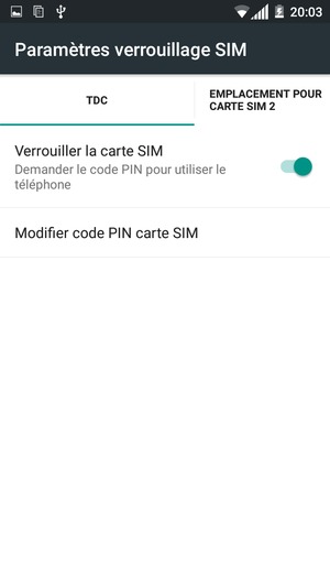 Sélectionnez la carte SIM puis Modifier code PIN carte SIM