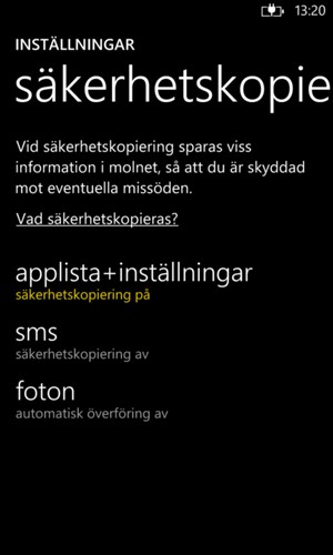 Välj applista+inställningar