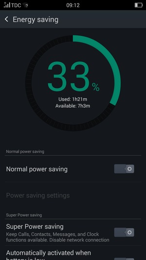 To enable Super Power saving, return to the Battery manager menu