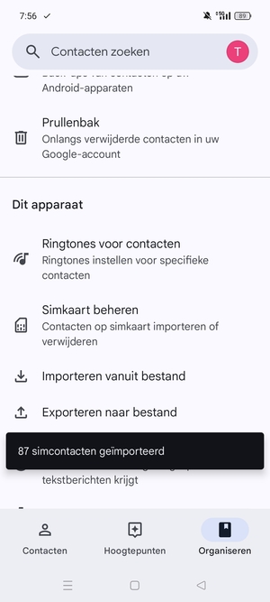 Uw contactpersonen worden opgeslagen naar uw Google-account en naar uw telefoon de volgende keer dat Google gesynchroniseerd wordt.