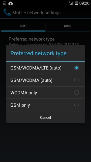 Select GSM/WCDMA (auto) to enable 3G and select LTE/GSM/WCDMA (auto) to enable 4G