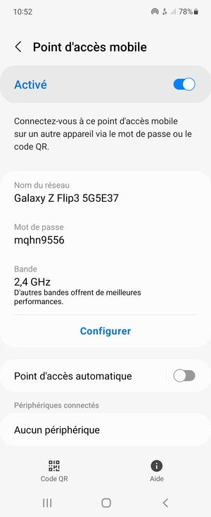 Votre téléphone est maintenant configuré pour être utilisé comme modem