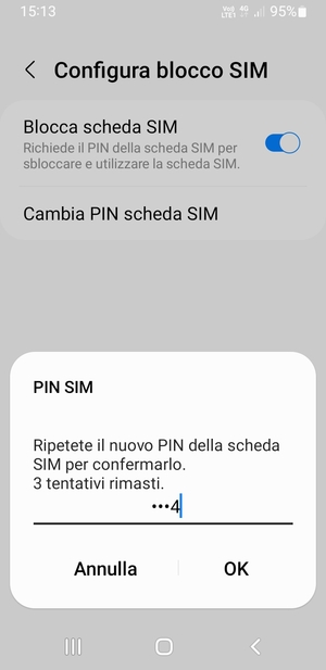 Conferma il nuovo PIN della scheda SIM e seleziona OK