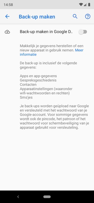 Schakel Back-up maken in Google D.. in
