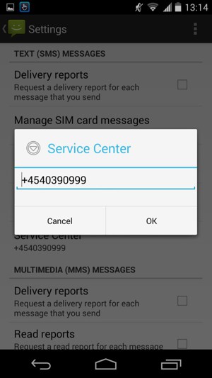 Enter the Service Center number and select OK