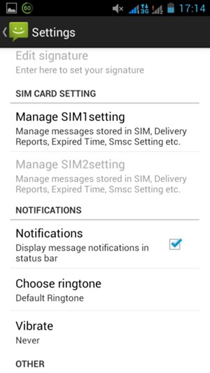 Select Manage SIM1 setting or Manage SIM2 setting