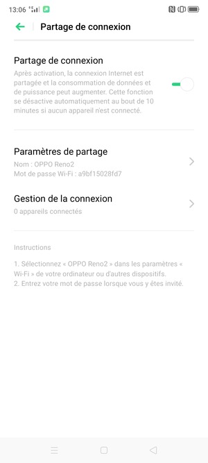 Votre téléphone est maintenant configuré pour être utilisé comme modem