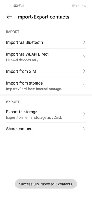 Your contacts will be saved to your Huawei account and saved to your phone the next time Huawei is synced.