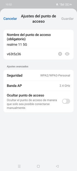 Introduzca una contraseña de punto de acceso Wi-Fi de al menos 8 caracteres y seleccione Guardar