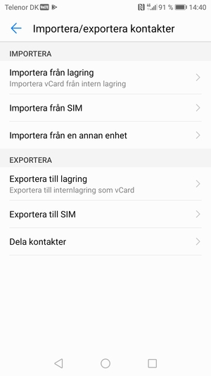 Välj Importera från SIM