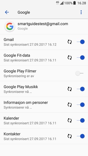 Dine kontakter fra Google vil synkroniseres til smarttelefonen din