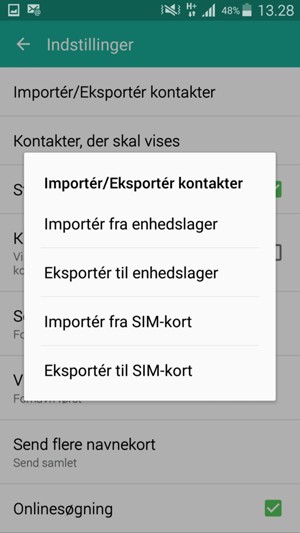 Vælg SIM-KORT / Importér fra SIM-kort