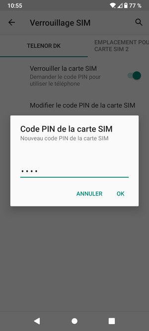 Saisissez Nouveau code PIN de la carte SIM et sélectionnez OK