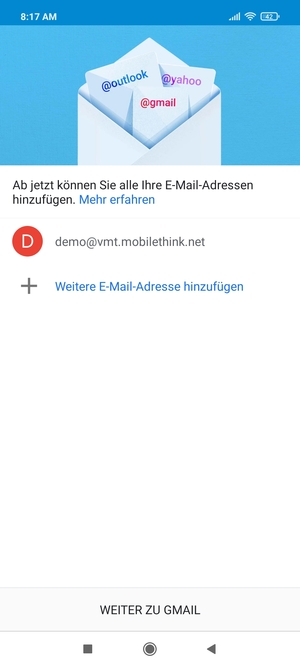 Wählen Sie WEITER ZU GMAIL