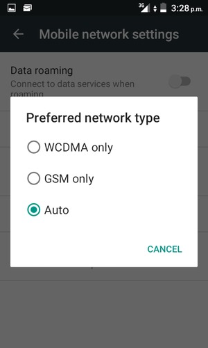 Select GSM only to enable 2G and WCDMA only to enable 3G