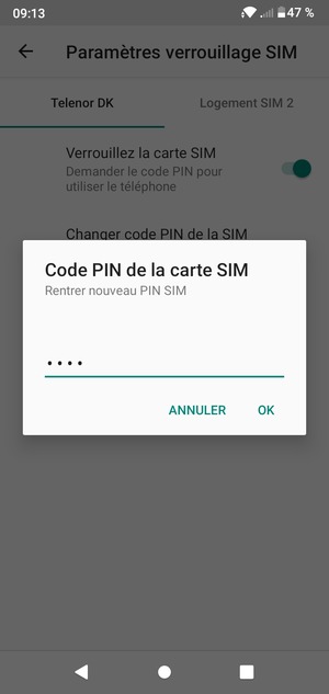 Veuillez confirmer votre nouveau PIN SIM et sélectionner OK
