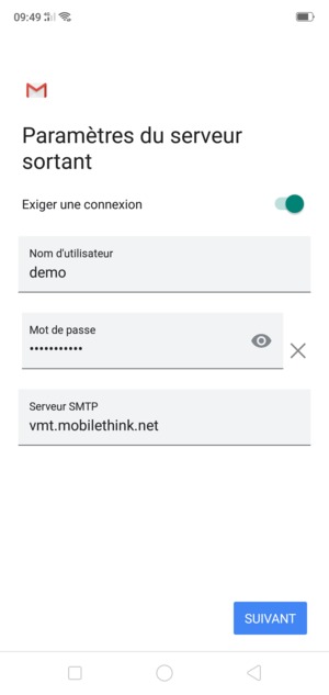 Entrez l'adresse du serveur Sortant