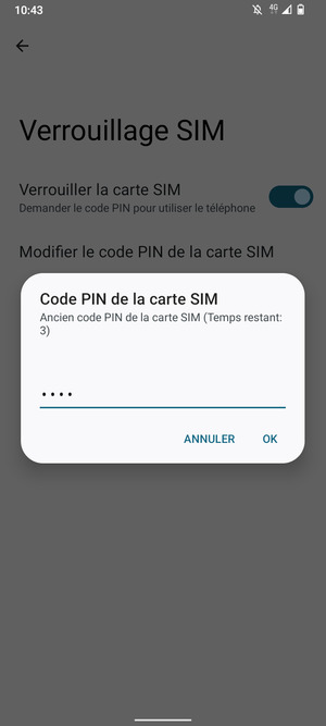 Saisissez Ancien code PIN de la carte SIM et sélectionnez OK