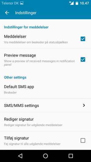 Scroll til og vælg SMS/MMS settings